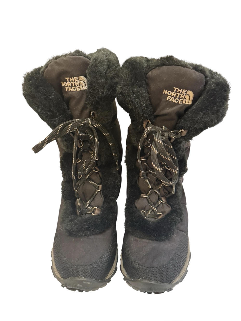 The North Face Women’s Black Faux Fur Trim Lace Up Winter Boots Size 9